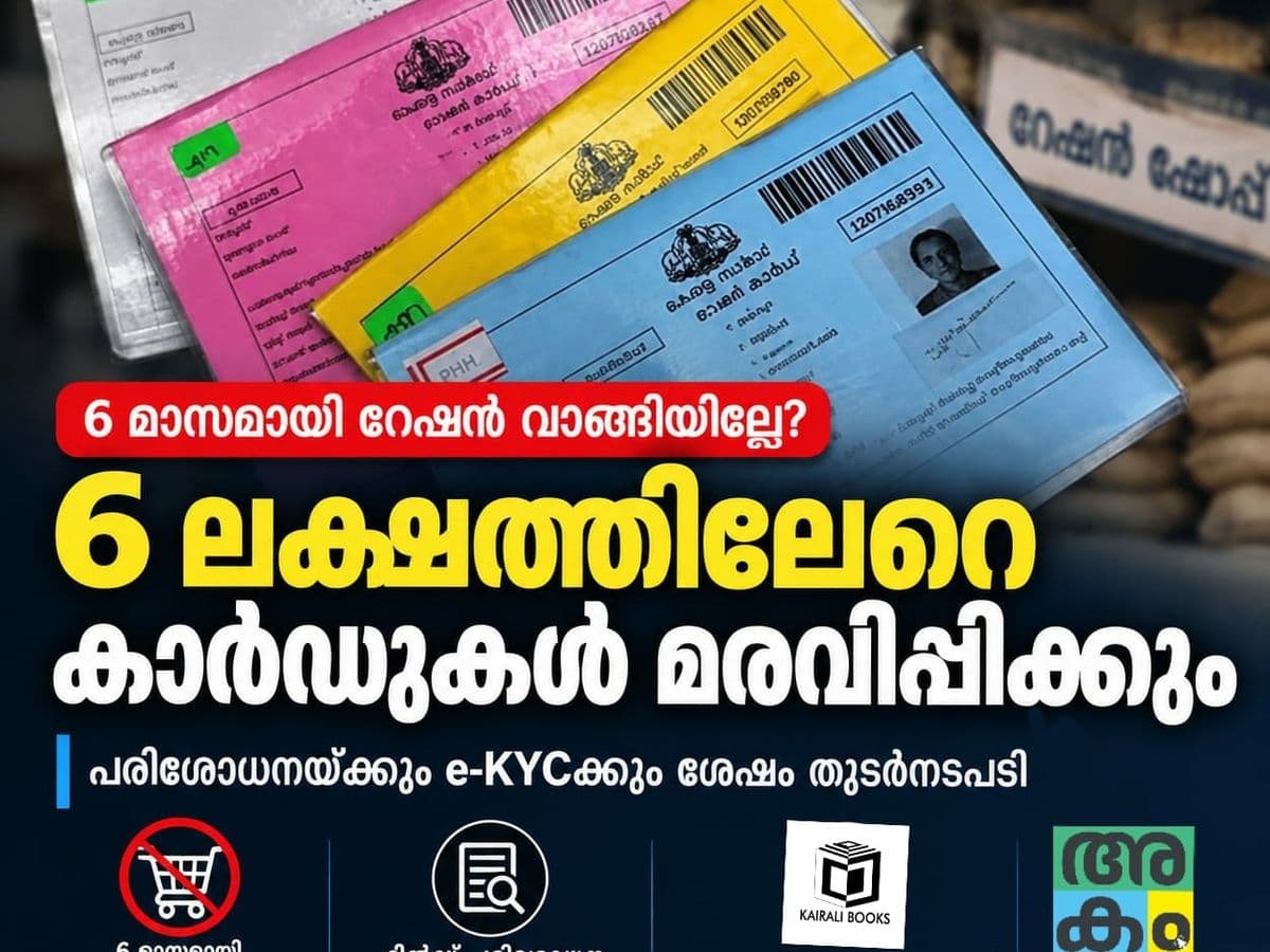 6 മാസമായി റേഷൻ വാങ്ങാത്ത കാർഡുകൾ മരവിപ്പിക്കും; പരിശോധനയ്ക്ക് ശേഷം തുടർനടപടി